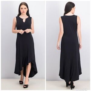 THALIA SODI Black Sleeveless‎ Stretch Knit Midi Dress High Low Hem Small New